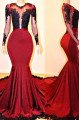 Eleanore Fancy Red Jewel Long Sleeves Appliques Mermaid Prom Dresses