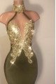 Elizabeth Generous Olive Green High Neck Ruffles Mermaid Prom Dresses With Appliques