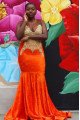 Emily Beautiful Orange Sheer Straps Appliques Velvet Oversize Mermaid Prom Dresses