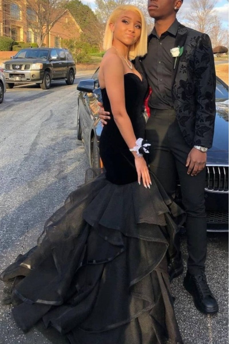 Enid Classical Black Sweetheart Puffy Layer Mermaid Prom Dresses