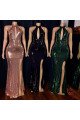 Evelyn Fashion Black Halter Side Slit Sequins Sheath Prom Dresses With Keyhole