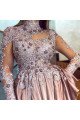 Faith Generous Lilac High Neck Long Sleeves Side Slit Puffy Layers Sheath Prom Dresses With Appliques