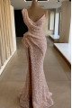 Fay Lovely Pink One Shoulder Side Slit Sequins Sheath Prom Dresses