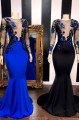 Flora Classical Black Jewel Long Sleeves Appliques Mermaid Prom Dresses