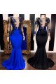 Flora Classical Black Jewel Long Sleeves Appliques Mermaid Prom Dresses