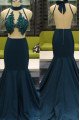 Freda Sexy Dark Green Halter Backless Appliques Mermaid Prom Dresses