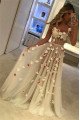 Gayle Lovely White Spaghetti Straps Open Back Appliques Sheath Prom Dresses