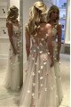 Gayle Lovely White Spaghetti Straps Open Back Appliques Sheath Prom Dresses