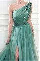 Georgia Wonderful Jade One Shoulder Side Slit Appliques A-Line Prom Dresses