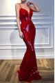 Gladys Sparkle Red Sequins Spaghetti Straps Sheath Prom Dresses