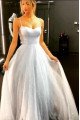 Glinda Beautiful White Spaghetti Straps Open Back Sequins A-Lien Prom Dresses