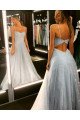 Glinda Beautiful White Spaghetti Straps Open Back Sequins A-Lien Prom Dresses