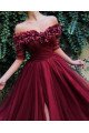 Gustave Classical Burgundy Off Shoulder Side Slit Half Sleeves A-Line Prom Dresses With Appliques