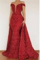 Haley Sparkle Burgundy Off Shoulder Sequins Sheath Prom Dresses With Panel Train