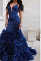 Hannah Elegant Dark Navy Spaghetti Straps Open Back Puffy Layers Mermaid Prom Dresses