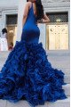 Hannah Elegant Dark Navy Spaghetti Straps Open Back Puffy Layers Mermaid Prom Dresses