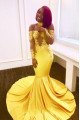 Helen Honorable Yellow Strapless Long Sleeves Appliques Mermaid Prom Dresses