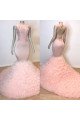 Hermosa Lovely Pink Halter Backless Puffy Layers Mermaid Prom Dresses With Appliques