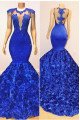 Hilary Modern Blue Jewel Open Back Appliques Mermaid Prom Dresses