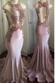 Honey Sexy Lilac Halter Open Back Appliques Mermaid Prom Dresses