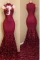 Hulda Modern Burgundy High Neck Appliques Mermaid Prom Dresses