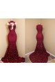 Hulda Modern Burgundy High Neck Appliques Mermaid Prom Dresses