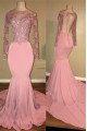 Ina Wonderful Pink Jewel Long Sleeves Backless Appliques Mermaid Prom Dresses