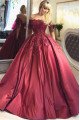 Ingrid Dignified Burgundy Off Shoulder Open Back Appliques Ball Gown Prom Dresses