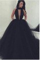 Irene Simple Black Halter Backless Ball Gown Prom Dresses With Pocket