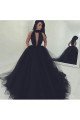 Irene Simple Black Halter Backless Ball Gown Prom Dresses With Pocket