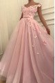 Iris Lovely Pink Off Shoulder Appliques A-Line Prom Dresses