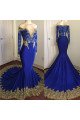 Ivy Decent Royal Blue Off Shoulder Long Sleeves Appliques Mermaid Prom Dresses