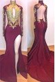 Annie Honorable Royal Blue High Neck Long Sleeves Appliques Backless Sheath Prom Dresses