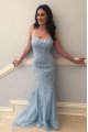 Arlene Beautiful Blue Spaghetti Straps Appliques Sheath Prom Dresses