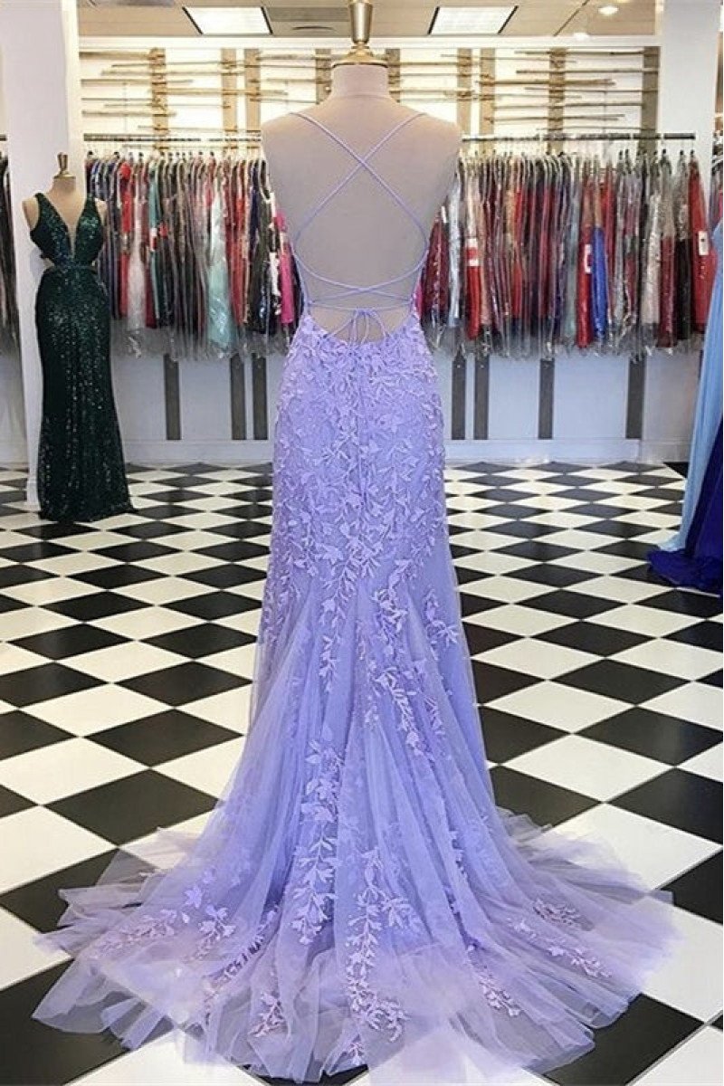 Arlene Beautiful Blue Spaghetti Straps Appliques Sheath Prom Dresses