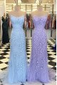 Arlene Beautiful Blue Spaghetti Straps Appliques Sheath Prom Dresses