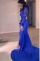 Arthur Charming Royal Blue V-Neck Long Sleeves Open Back Appliques Sheath Prom Dresses