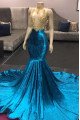 Blanche Luxury Gold High Neck Keyhole Velvet Mermaid Prom Dresses With Appliques