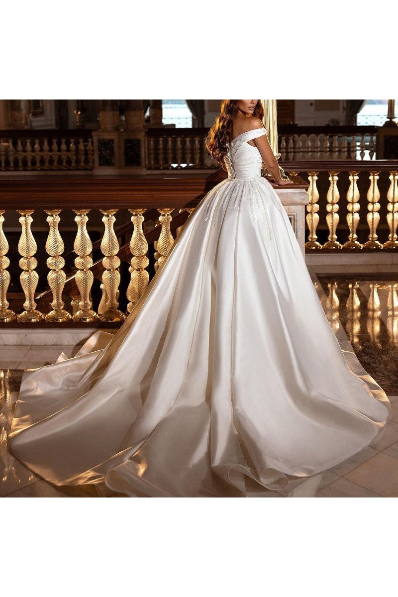 Alice Simple Off Shoulder Panel Train Sheath Wedding Dresses