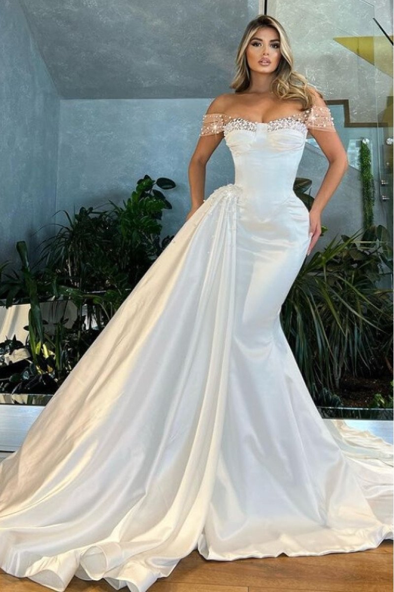 Anastasia Sexy Off Shoulder Beading Panel Train Sheath Wedding Dresses