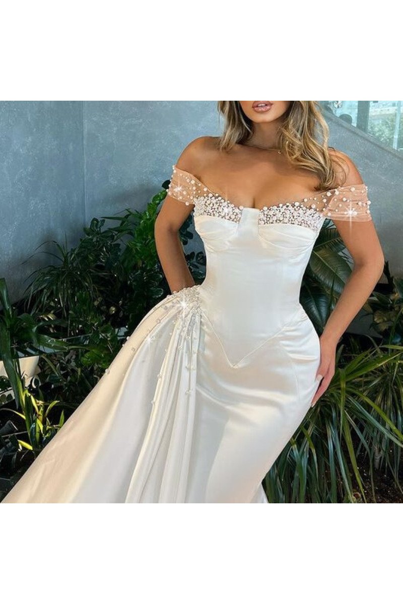 Anastasia Sexy Off Shoulder Beading Panel Train Sheath Wedding Dresses