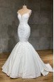 Angela Chic Off Shoulder Open Back Appliques Mermaid Wedding Dresses