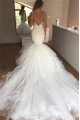 Angelina Classic Spaghetti Straps Appliques Mermaid Wedding Dresses With Puffy Layers