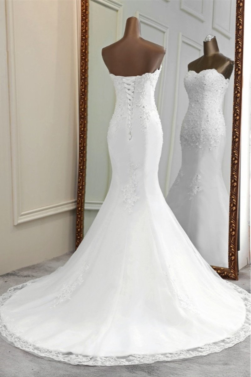 Anna Decent Sweetheart Lace Up Appliques Mermaid Wedding Dresses With Court Train