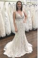 Annabelle Exquisite V-Neck Open Back Appliques Court Train Sheath Wedding Dresses