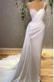 Annie Fancy Spaghetti Straps Beading Sheath Wedding Dresses With Chapel Train